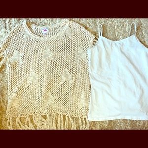 Tan mesh shirt with stars and white tank top